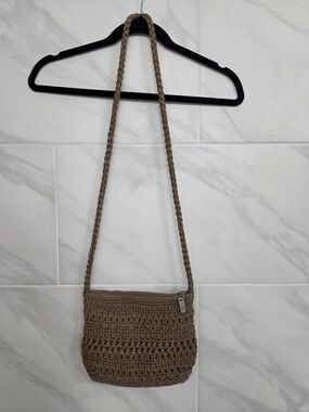 Lina Taupe Braided Crochet Crossbody Bag